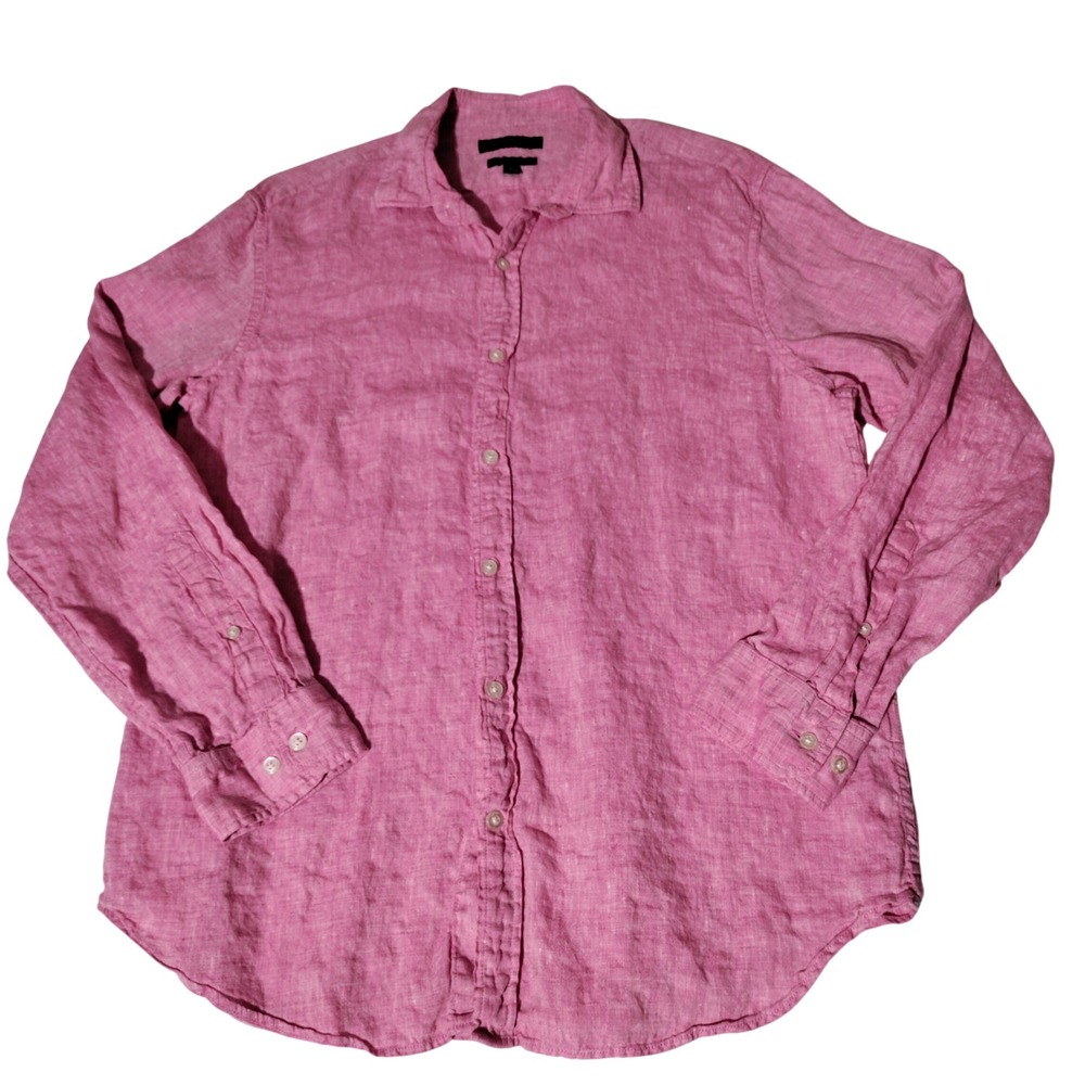 Banana Republic Mens Pink 100% Linen Camden Standard Fit Button Down Shirt Large